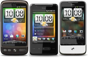 HTC Desire (left), HTC HD Mini (middle), HTC Legend (right)